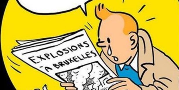 A tearful Tintin has emerged as a symbol of solidarity following the Brussels terror attacks. A tearful Tintin has emerged as a symbol of solidarity following the Brussels terror attacks.