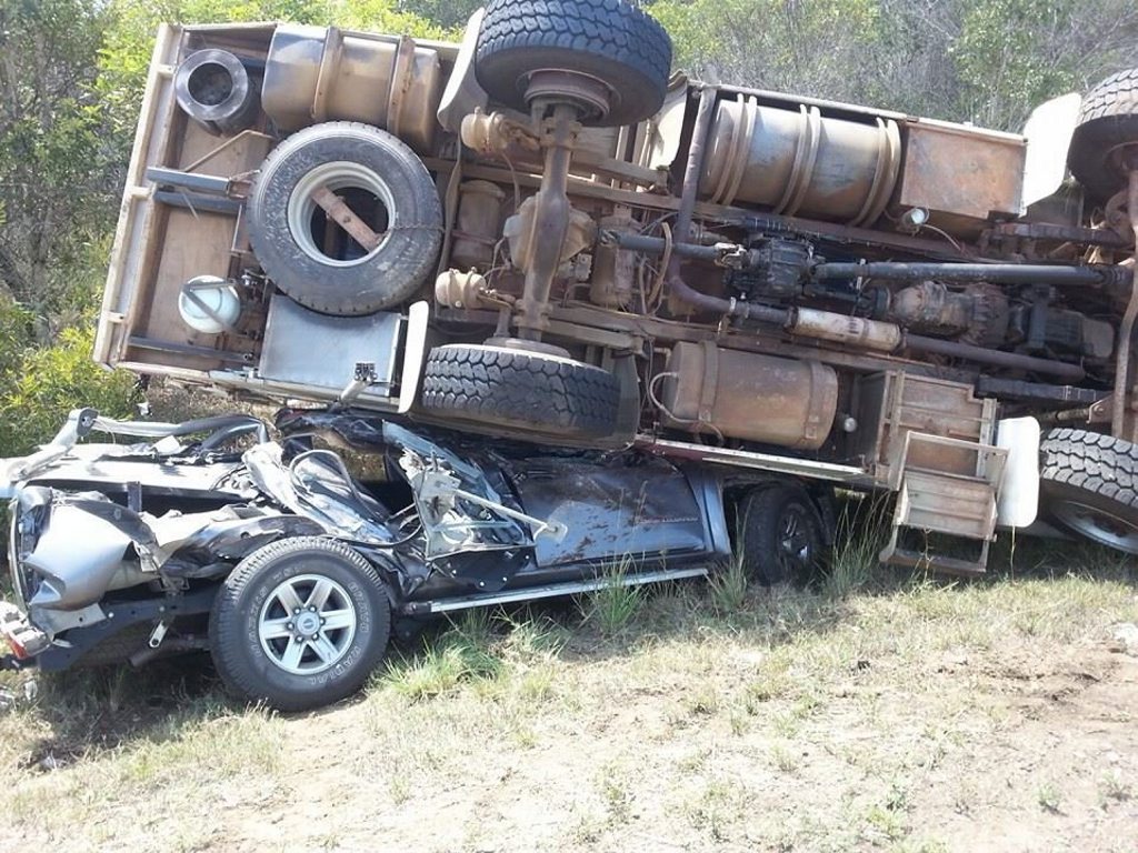 Jade-Elle and her two sisters were inside the cabin of this crushed dual-cab Jade-Elle and her two sisters were inside the cabin of this crushed dual-cab