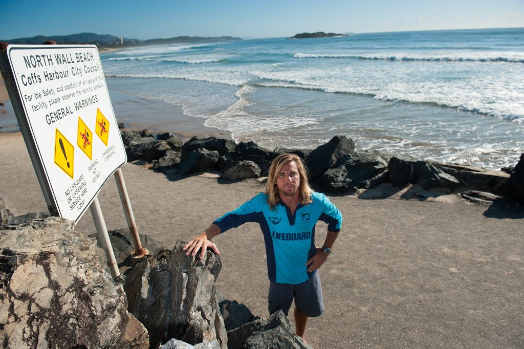 Coffs Harbour city council lifeguard Craig Freeman at Northwall beach. 24 March 2016. Coffs Harbour city council lifeguard Craig Freeman at Northwall beach. 24 March 2016.