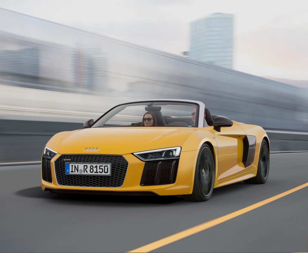 New Audi R8 Spyder V10 has been revealed at the New York International Auto Show. Photo: Contributed New Audi R8 Spyder V10 has been revealed at the New York International Auto Show. Photo: Contributed