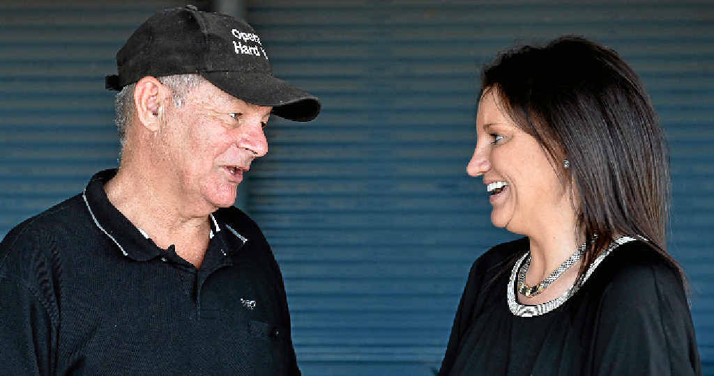 RUN: Hard Yakka founder Bob Davis with Jacqui Lambie at Susan River. RUN: Hard Yakka founder Bob Davis with Jacqui Lambie at Susan River.