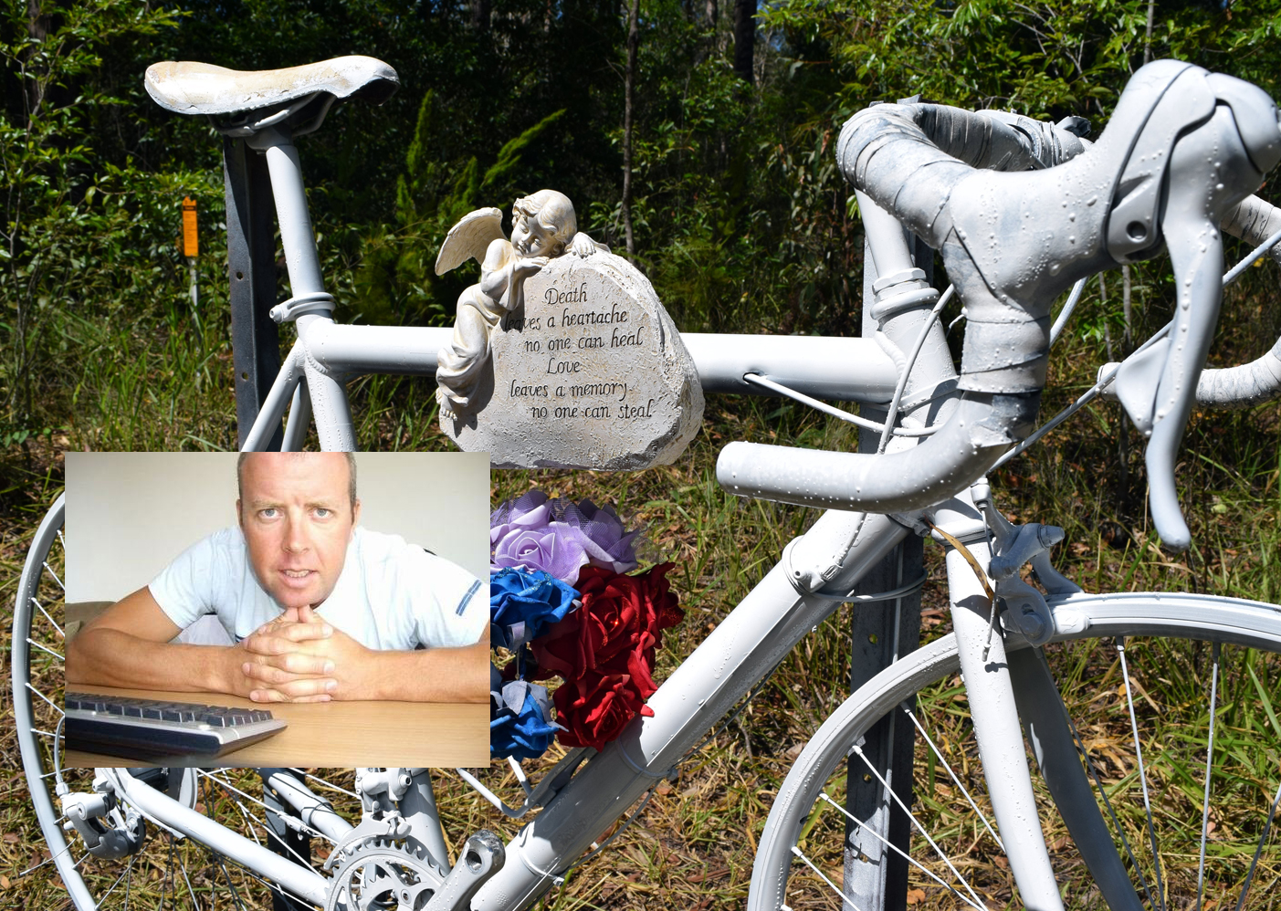 Stephen Small (inset) was killed while riding his bike at Doonan on March 15. A memorial has been erected at the crash site. Stephen Small (inset) was killed while riding his bike at Doonan on March 15. A memorial has been erected at the crash site.