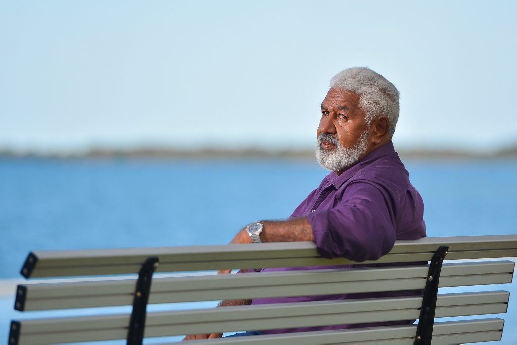 Gooreng Gooreng elder Richard Jonson at Barney Pt. Photo Mike Richards / The Observer Gooreng Gooreng elder Richard Jonson at Barney Pt. Photo Mike Richards / The Observer
