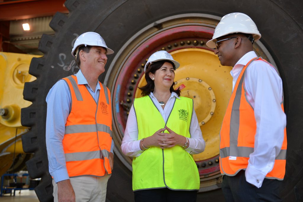 Mines Minister Anthony Lynham, Premier Annastacia Palaszczuk and Adani's Jeyakumar Janakaraj. Photo Chris Lees / Daily Mercury Mines Minister Anthony Lynham, Premier Annastacia Palaszczuk and Adani's Jeyakumar Janakaraj. Photo Chris Lees / Daily Mercury