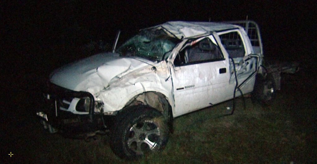 Two men, from Tenterfield died when thrown from this ute in a crash in Glen Aplin. Photo: 7 Local News Toowoomba. Two men, from Tenterfield died when thrown from this ute in a crash in Glen Aplin. Photo: 7 Local News Toowoomba.
