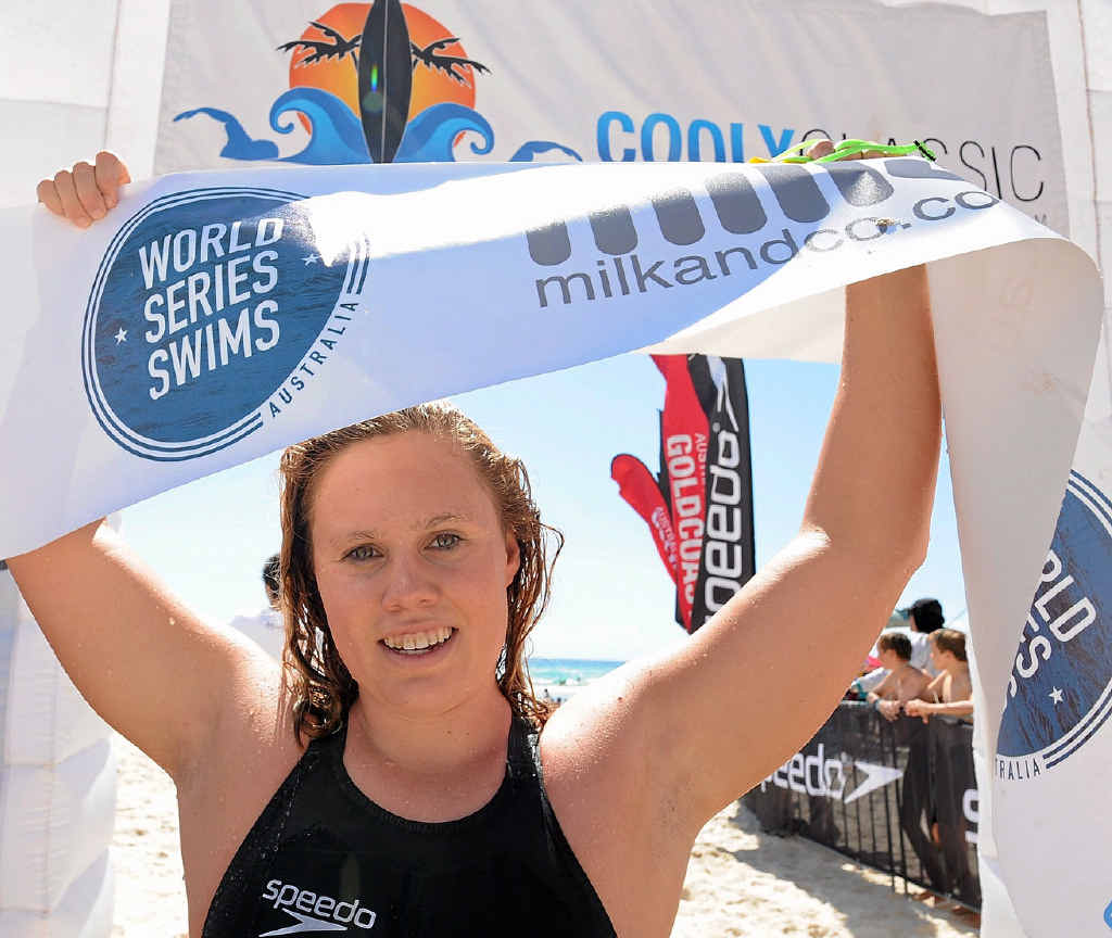 CLAIMING COOLY: Chelsea Gubecka takes victory at the 2016 Cooly Classic Ocean Swim. CLAIMING COOLY: Chelsea Gubecka takes victory at the 2016 Cooly Classic Ocean Swim.