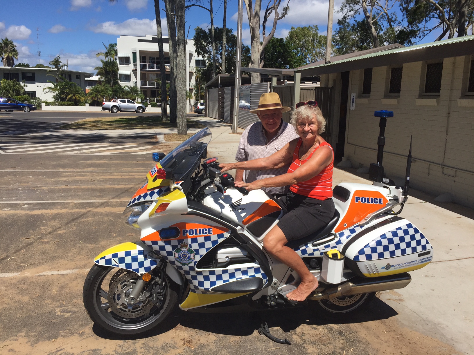 BIG KIDS: Dennis and Lynn Eyre channeled their inner child, checking out the Maryborough Police motorbike in Hervey Bay. BIG KIDS: Dennis and Lynn Eyre channeled their inner child, checking out the Maryborough Police motorbike in Hervey Bay.