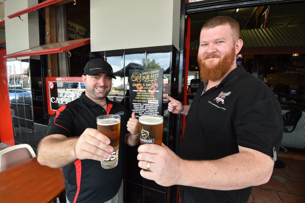 Maryborough Pubfest - (L) Brendan Heit (owner Criterion) and Gavan Chin (owner Federal) gearing up for Pubfest. Photo: Alistair Brightman / Fraser Coast Chronicle Maryborough Pubfest - (L) Brendan Heit (owner Criterion) and Gavan Chin (owner Federal) gearing up for Pubfest. Photo: Alistair Brightman / Fraser Coast Chronicle