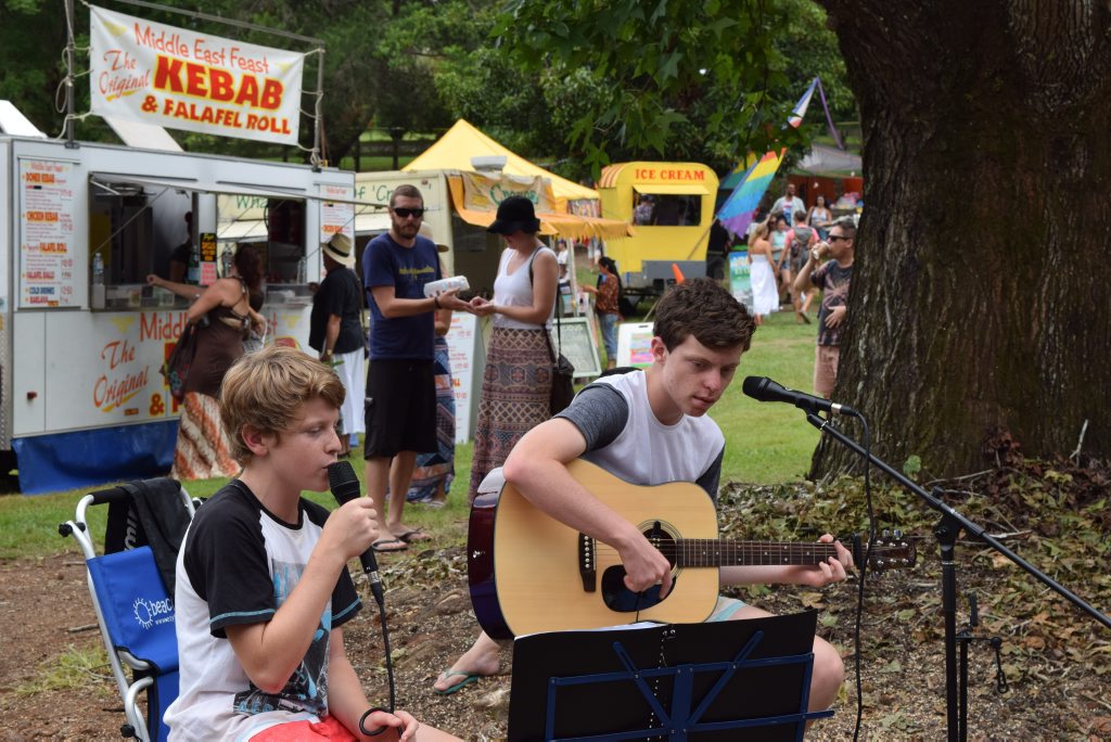 ON STAGE: Musical brothers Sam and Josh Green performing at The Channon markets earlier this year . ON STAGE: Musical brothers Sam and Josh Green performing at The Channon markets earlier this year .