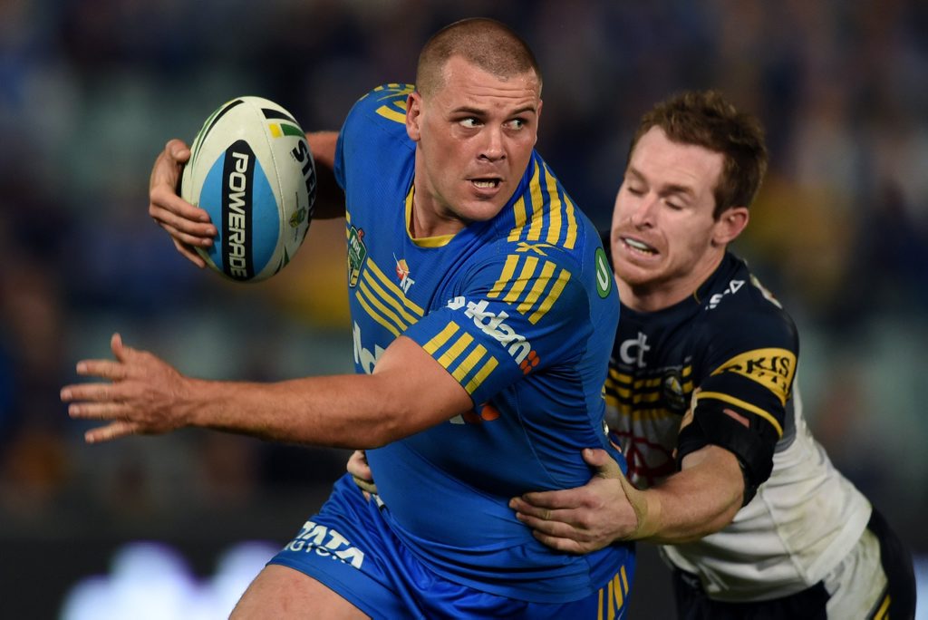 Danny Wicks (left) of the Eels is tackled by Michael Morgan of the Cowboys during the round 13 NRL match between the Parramatta Eels and the North Queensland Cowboys at Pirtek Stadium in Sydney on Monday, June 8, 2015. (AAP Image/Paul Miller) NO ARCHIVING, EDITORIAL USE ONLY Danny Wicks (left) of the Eels is tackled by Michael Morgan of the Cowboys during the round 13 NRL match between the Parramatta Eels and the North Queensland Cowboys at Pirtek Stadium in Sydney on Monday, June 8, 2015. (AAP Image/Paul Miller) NO ARCHIVING, EDITORIAL USE ONLY
