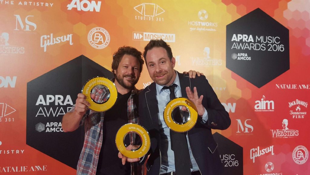 Tom Busby with fellow songwriter Phil Barton won an APRA award for their song Days of Gold. Tom Busby with fellow songwriter Phil Barton won an APRA award for their song Days of Gold.
