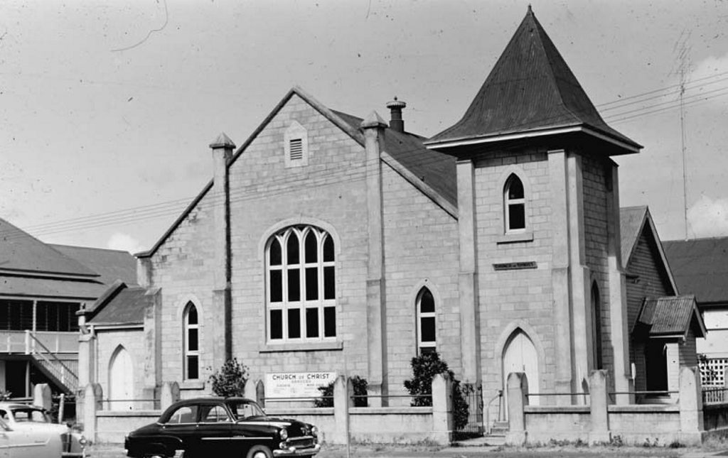 A photo of what the Church Pharmacy looked like when it was the Church of Christ back in 1960. This photo is part of the Bundaberg Library's collection. A photo of what the Church Pharmacy looked like when it was the Church of Christ back in 1960. This photo is part of the Bundaberg Library's collection.