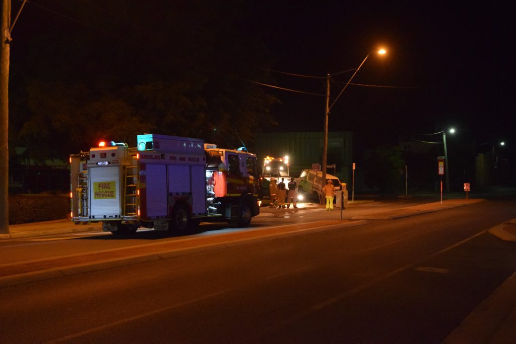 A van has crashed into a power pole on Upper Dawson Rd just outside of the Allenstown Hotel A van has crashed into a power pole on Upper Dawson Rd just outside of the Allenstown Hotel