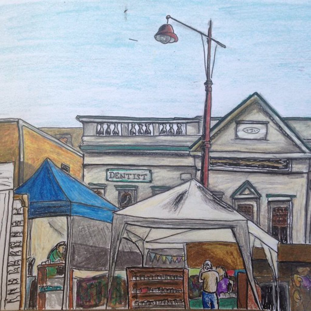 Damien Johnson's sketch of the Margaret St markets. Damien Johnson's sketch of the Margaret St markets.