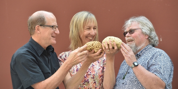 Professors Cliff Abraham (left) and Warren Tate with Dr Joanna Williams. Professors Cliff Abraham (left) and Warren Tate with Dr Joanna Williams.