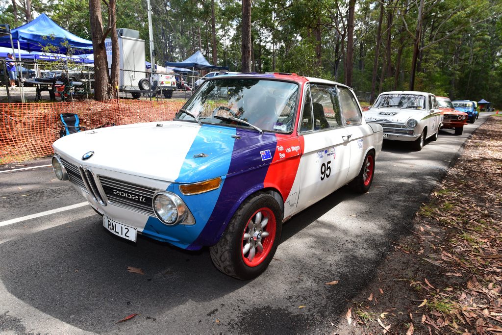 PRE-CRASH: The van Wegen 1968 BMW 2002 Ti pictured at the Noosa Hill Climb a few months ago, an event where it as a regular competitor. PRE-CRASH: The van Wegen 1968 BMW 2002 Ti pictured at the Noosa Hill Climb a few months ago, an event where it as a regular competitor.