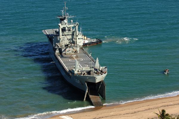 HMAS Tobruk beaching during an exercise in 2006 HMAS Tobruk beaching during an exercise in 2006