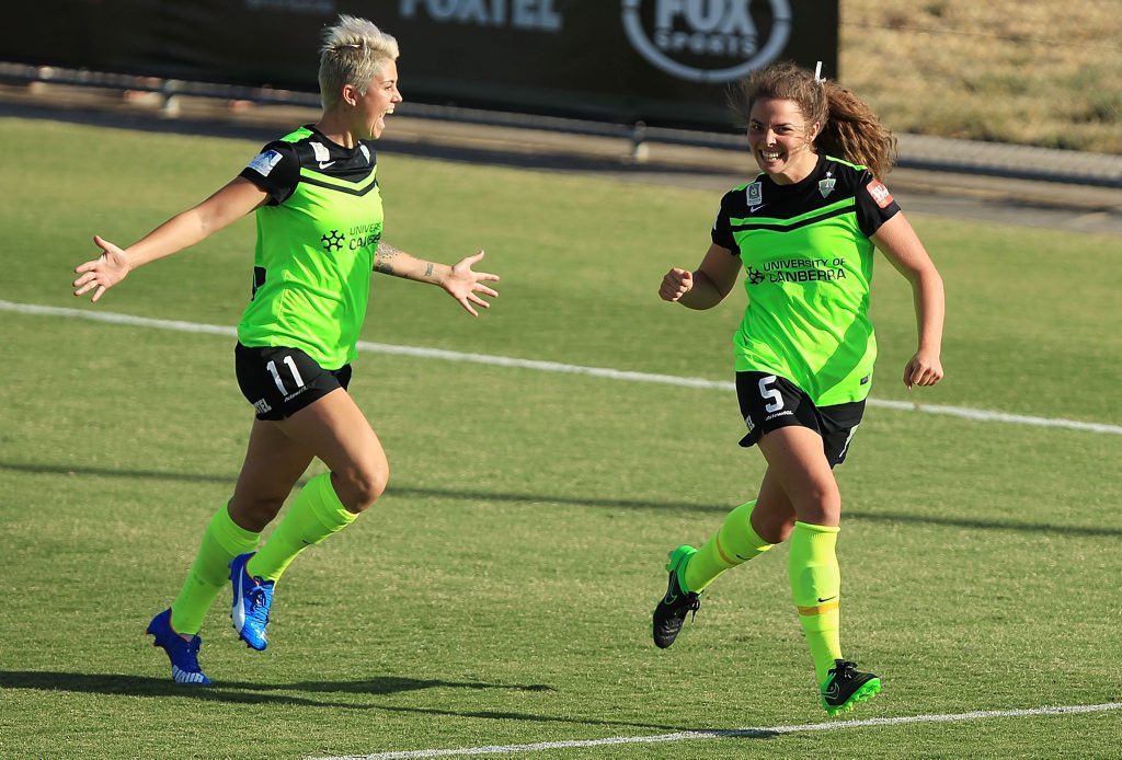 Jenna McCormick, in action for Canberra United in the W-League, will play for the Brisbane Lions women's team on Saturday night. Photo: Stefan Postles/Getty Images Jenna McCormick, in action for Canberra United in the W-League, will play for the Brisbane Lions women's team on Saturday night. Photo: Stefan Postles/Getty Images