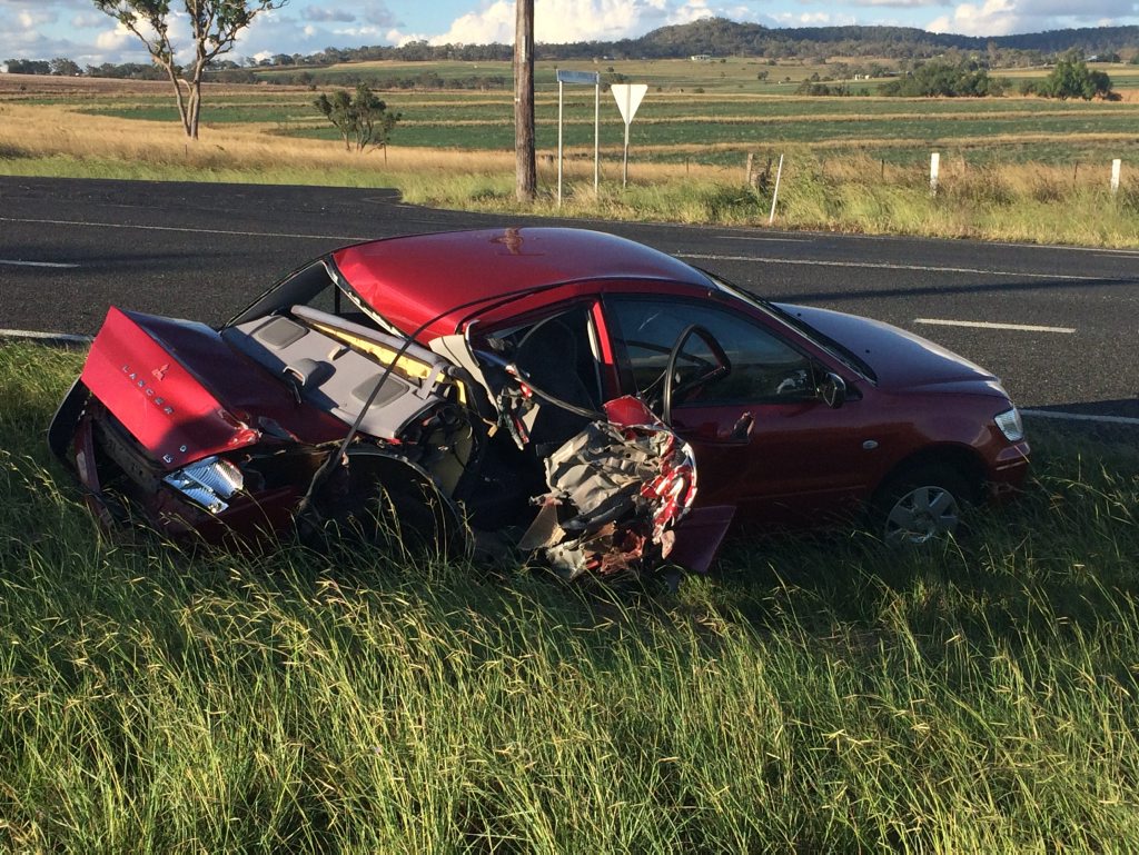 A car was rear-ended in a crash on the New England Hwy at Mt Marshall. A car was rear-ended in a crash on the New England Hwy at Mt Marshall.