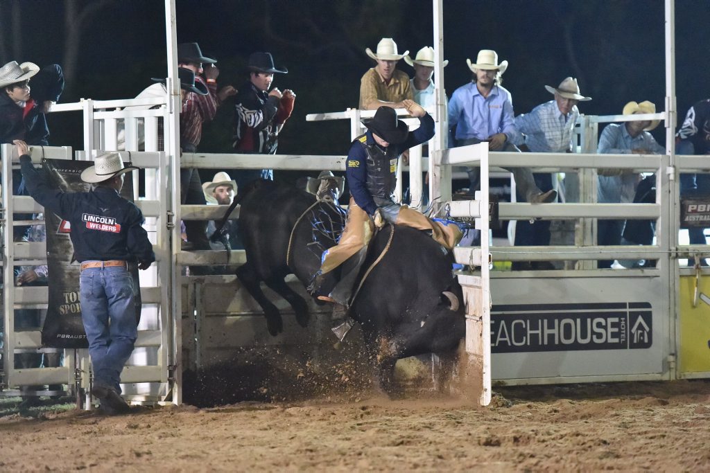 Pro Bull Riding Tour at Seafront Oval, Hervey Bay. Cody Heffernan on Bambino. Photo: Alistair Brightman / Fraser Coast Chronicle Pro Bull Riding Tour at Seafront Oval, Hervey Bay. Cody Heffernan on Bambino. Photo: Alistair Brightman / Fraser Coast Chronicle