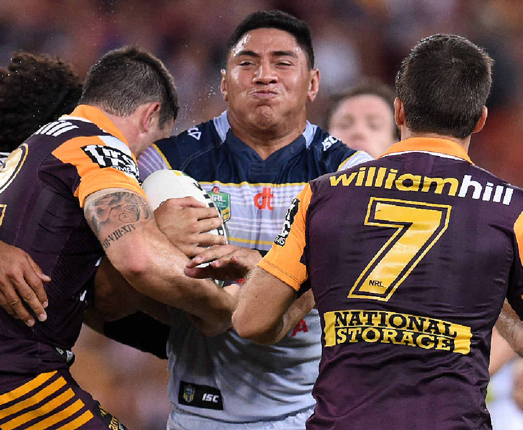 PACKING A PUNCH: North Queensland Cowboys forward Jason Taumalolo ploughs into the Brisbane Broncos defence during their epic Round 4 clash. PACKING A PUNCH: North Queensland Cowboys forward Jason Taumalolo ploughs into the Brisbane Broncos defence during their epic Round 4 clash.
