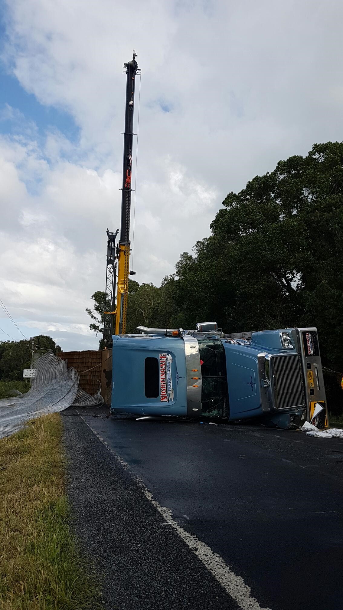 The scene of the truck crash on the Pacific Highway this morning. The scene of the truck crash on the Pacific Highway this morning.