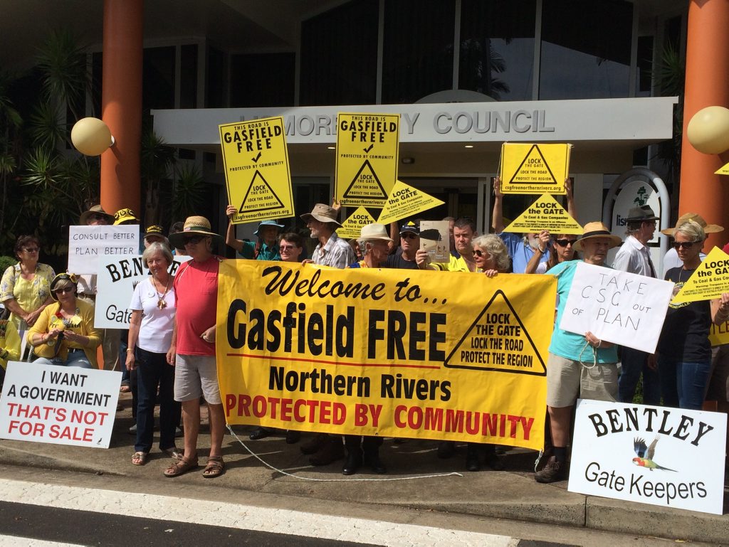 Gasfield Free Northern Rivers protesters outside Lismore City Council chambers in Goonellabah this morning. Gasfield Free Northern Rivers protesters outside Lismore City Council chambers in Goonellabah this morning.
