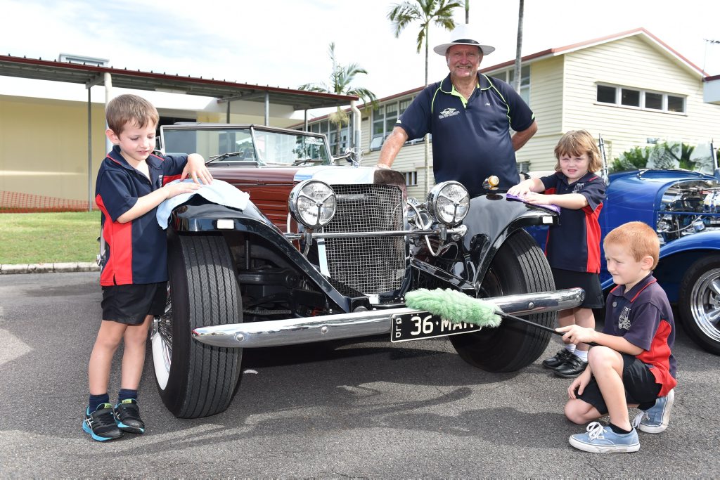 Wide Bay Rodders member Noel Cumner gets some help to polish his 1936 Marlene from Pialba State School students (L) Mitchell Nissan, Maddison Dickens and Charlie Spiteri. Photo: Alistair Brightman / Fraser Coast Chronicle Wide Bay Rodders member Noel Cumner gets some help to polish his 1936 Marlene from Pialba State School students (L) Mitchell Nissan, Maddison Dickens and Charlie Spiteri. Photo: Alistair Brightman / Fraser Coast Chronicle