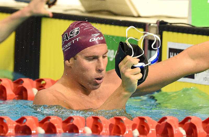 Grant Hackett reacts after swimming in the Mens 200m Freestyle Semi-Final on day 2 of the Australian Swimming Championships at the SA Aquatic and Leisure Centre in Adelaide, Friday, April 8, 2016. Grant Hackett reacts after swimming in the Mens 200m Freestyle Semi-Final on day 2 of the Australian Swimming Championships at the SA Aquatic and Leisure Centre in Adelaide, Friday, April 8, 2016.