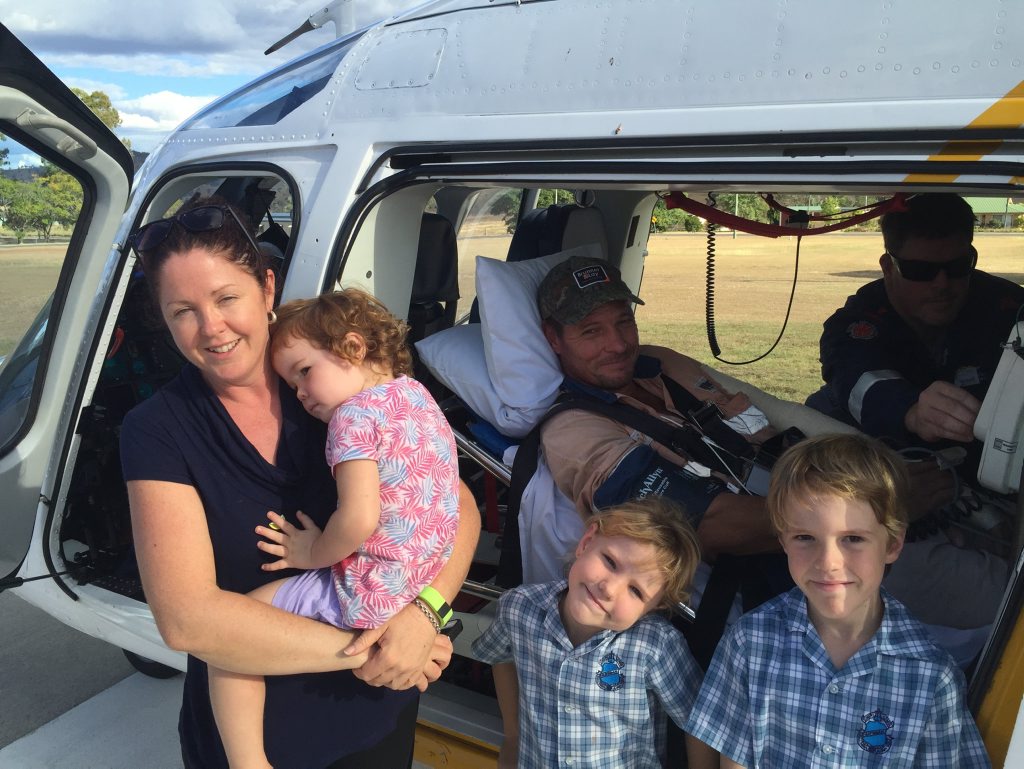Bundaberg's RACQ CareFlight Rescue helicopter airlifted a father-of-three after he was struck on the hand by a highly venomous snake Photo Courtesy RACQ CareFlight Rescue Bundaberg's RACQ CareFlight Rescue helicopter airlifted a father-of-three after he was struck on the hand by a highly venomous snake Photo Courtesy RACQ CareFlight Rescue