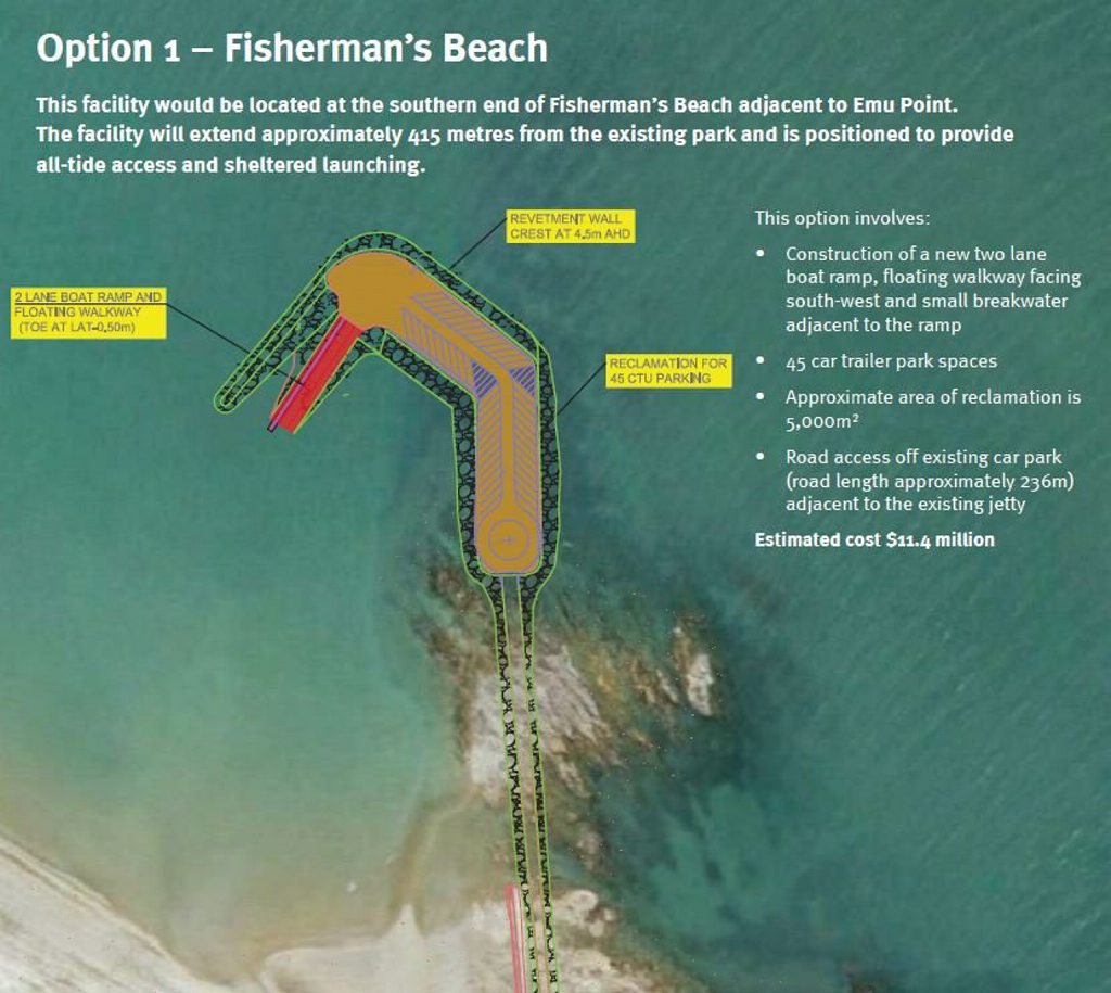 Proposed Emu Park boat ramp Option 1: Fisherman's Beach Photo: Department of Transport and Main Roads Proposed Emu Park boat ramp Option 1: Fisherman's Beach Photo: Department of Transport and Main Roads
