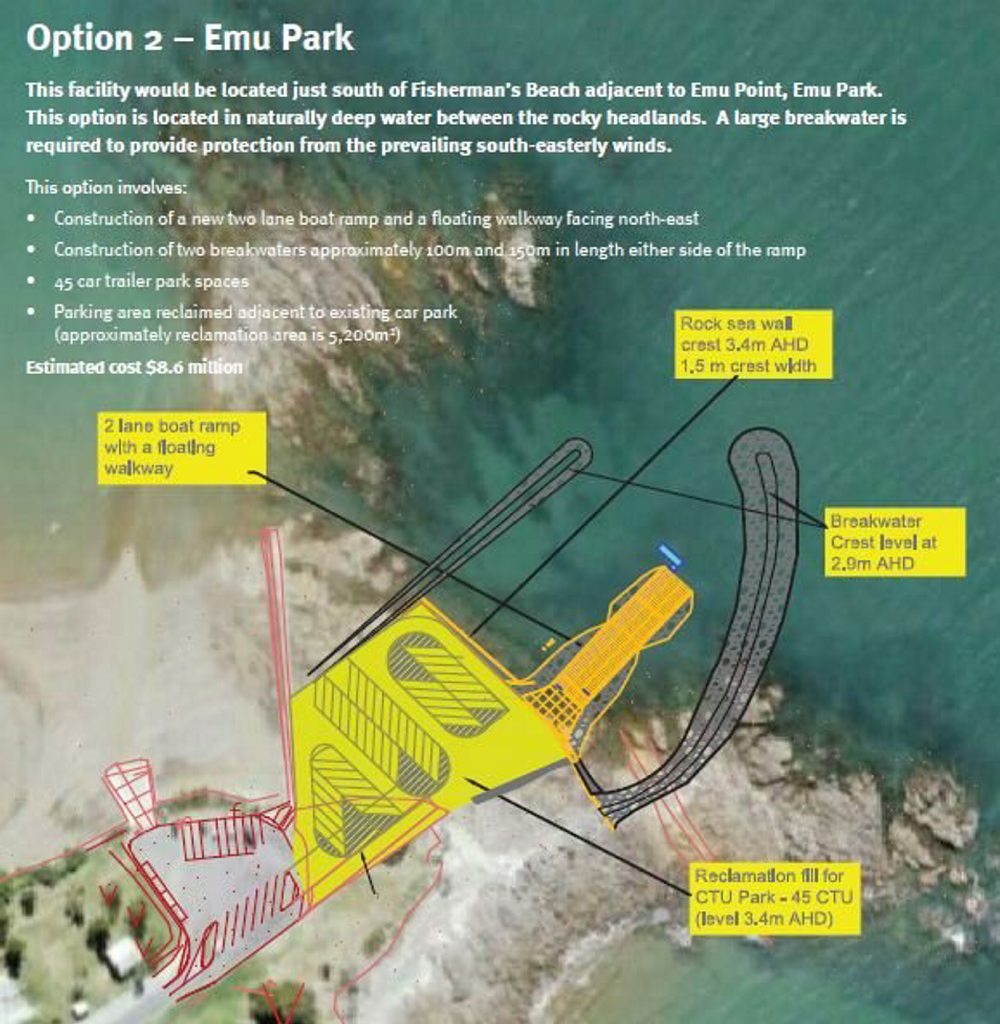 Proposed Emu Park boat ramp Option 2: Emu Park Photo: Department of Transport and Main Roads Proposed Emu Park boat ramp Option 2: Emu Park Photo: Department of Transport and Main Roads