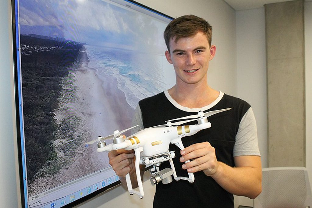 DRONE MASTER: Ashley Rummell with a drone used to capture video footage of waves at the Sunshine Coast. Photo Contributed DRONE MASTER: Ashley Rummell with a drone used to capture video footage of waves at the Sunshine Coast. Photo Contributed