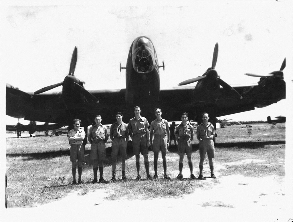The crew of Halifax C Charlie (from left) Hec Nicols - Navigator, Tony Mansfield - Engineer, Charlie Dawson - Despatcher, Reg Eisenhauer - Pilot, Keith Dare - Bomb Aimer, Jack Fletcher - Rear Gunner and Bryan Ridings - Wireless Operator. The crew of Halifax C Charlie (from left) Hec Nicols - Navigator, Tony Mansfield - Engineer, Charlie Dawson - Despatcher, Reg Eisenhauer - Pilot, Keith Dare - Bomb Aimer, Jack Fletcher - Rear Gunner and Bryan Ridings - Wireless Operator.