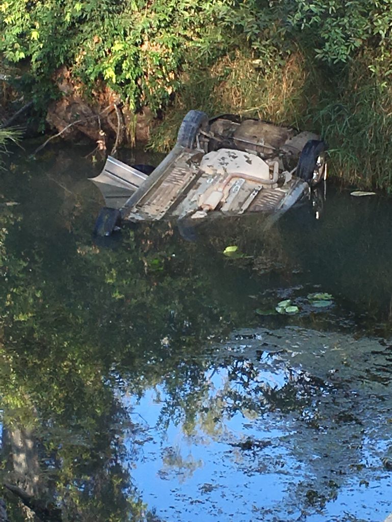 Erica Morris' car flipped over the side of the Running Creek Bridge, landing upside down in the creek. Erica Morris' car flipped over the side of the Running Creek Bridge, landing upside down in the creek.