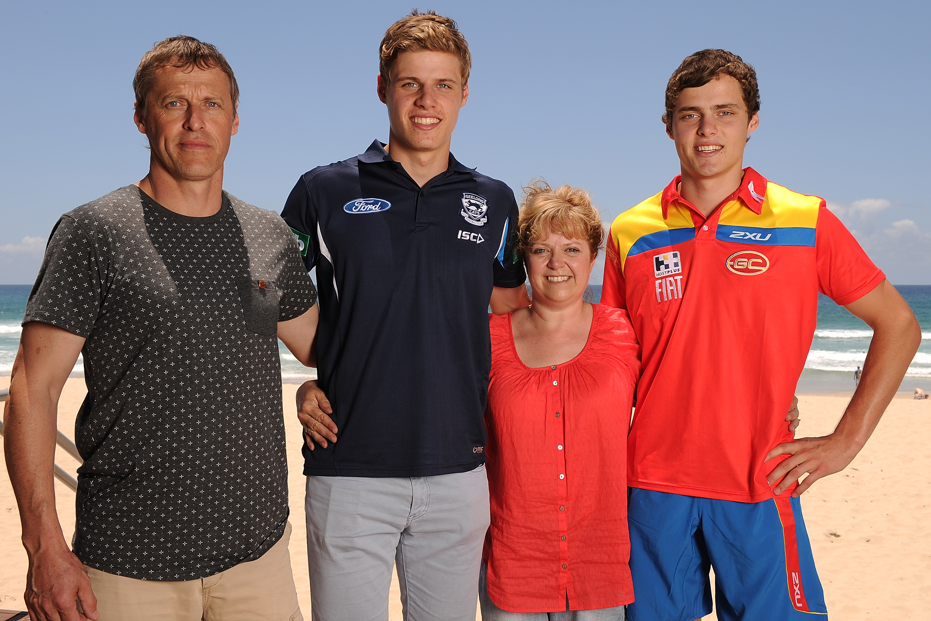 Jake & Kade Kolodjashnij (R) pose for a photograph with their father Paul and mother Sharon during a 2013 NAB AFL Draft media session at Kurrawa Beach. Jake & Kade Kolodjashnij (R) pose for a photograph with their father Paul and mother Sharon during a 2013 NAB AFL Draft media session at Kurrawa Beach.