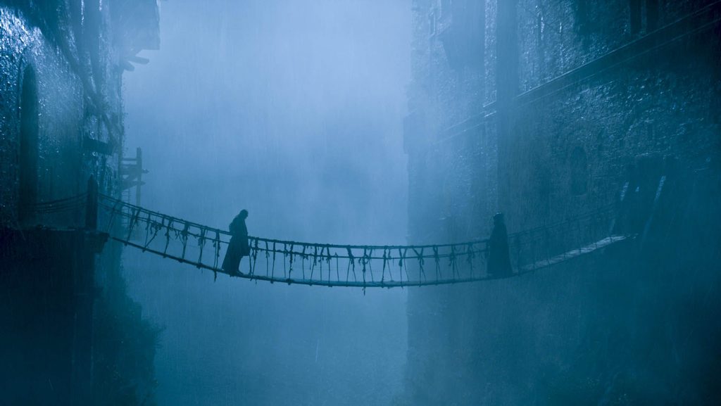 Balon Greyjoy meets his brother Euron on a rope bridge in season six episode two of Game of Thrones. Balon Greyjoy meets his brother Euron on a rope bridge in season six episode two of Game of Thrones.