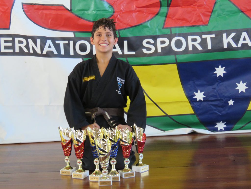 Gympie's Xavier Gomes sits with his trophies from a Gold Coast Karate tournament on Saturday, April 30 2016 Gympie's Xavier Gomes sits with his trophies from a Gold Coast Karate tournament on Saturday, April 30 2016