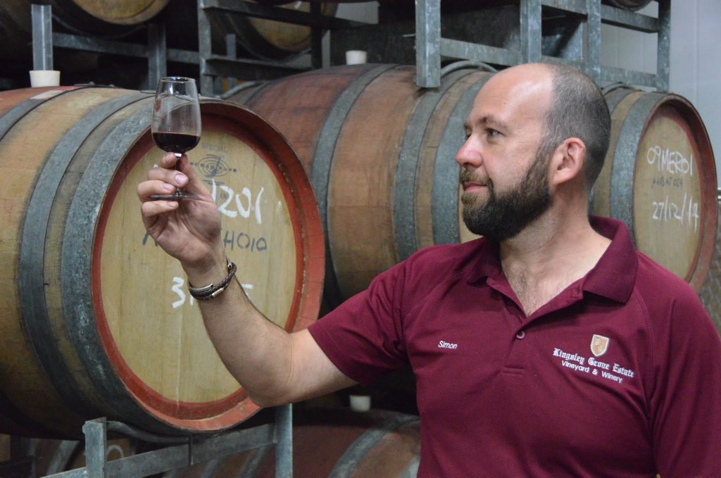 KINGSLEY GROVE ESTATE: General Manager Simon Berry sampling the wine. KINGSLEY GROVE ESTATE: General Manager Simon Berry sampling the wine.