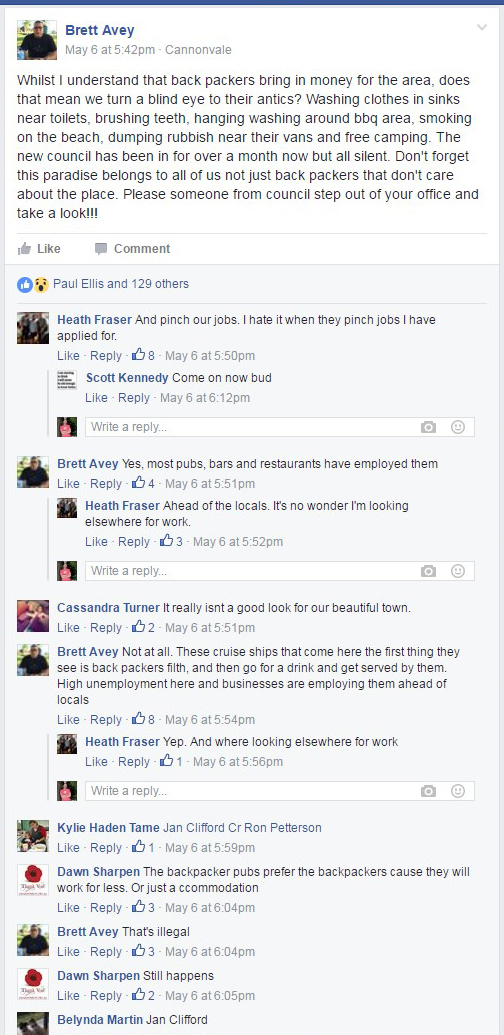 The post that appeared on the Whitsunday Chat site.