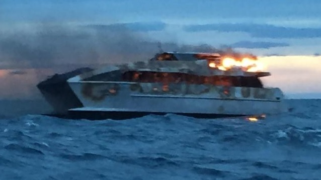 The Spirit of 1770 up in flames. Photo: Courier Mail The Spirit of 1770 up in flames. Photo: Courier Mail