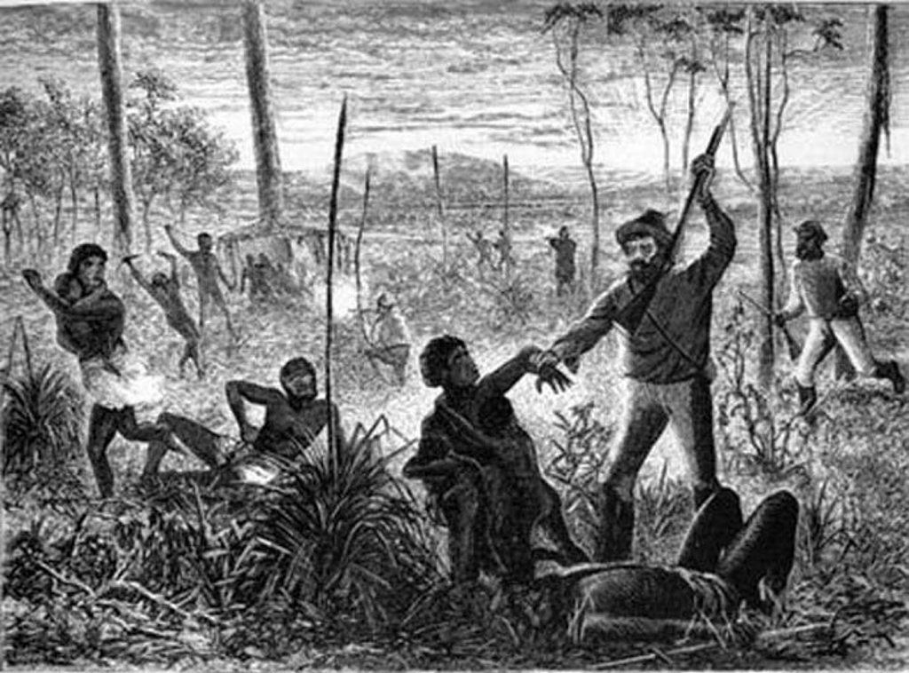 A 19th century illustration of a settler vigilantes in Queensland. A 19th century illustration of a settler vigilantes in Queensland.