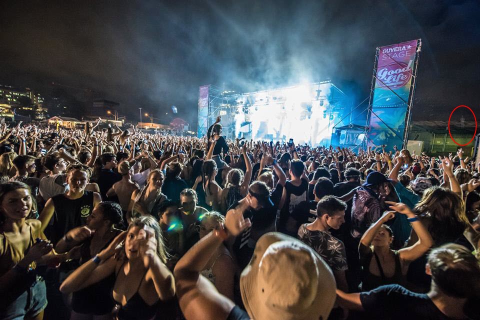 This is the original photo posted on the Good Life Festival Facebook page. We have just added the red circle to point out the 'ghost'. This is the original photo posted on the Good Life Festival Facebook page. We have just added the red circle to point out the 'ghost'.