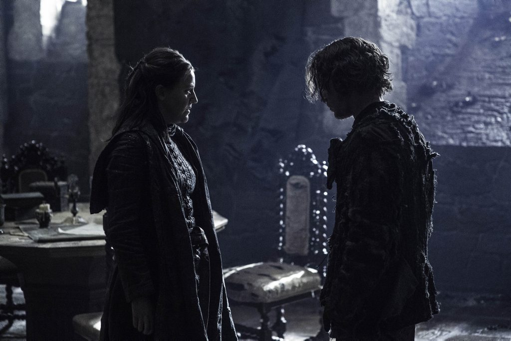 Gemma Whelan and Alfie Allen in a scene from season six episode four of Game of Thrones. Gemma Whelan and Alfie Allen in a scene from season six episode four of Game of Thrones.