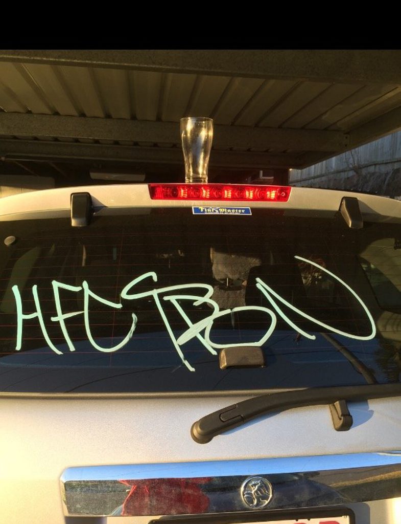 TAGGED: The Observer's administration officer's car was tagged last night. Photo: Cheryl Scott TAGGED: The Observer's administration officer's car was tagged last night. Photo: Cheryl Scott