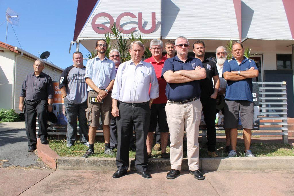 Some of the workers who will lose their jobs on the tugboats at Hay Point, accompanied by Maritime Union of Australia's Bob Carnegie, Member for Mirani Jim Pearce and Greens candidate for Dawson Jonathon Dykyj. Some of the workers who will lose their jobs on the tugboats at Hay Point, accompanied by Maritime Union of Australia's Bob Carnegie, Member for Mirani Jim Pearce and Greens candidate for Dawson Jonathon Dykyj.