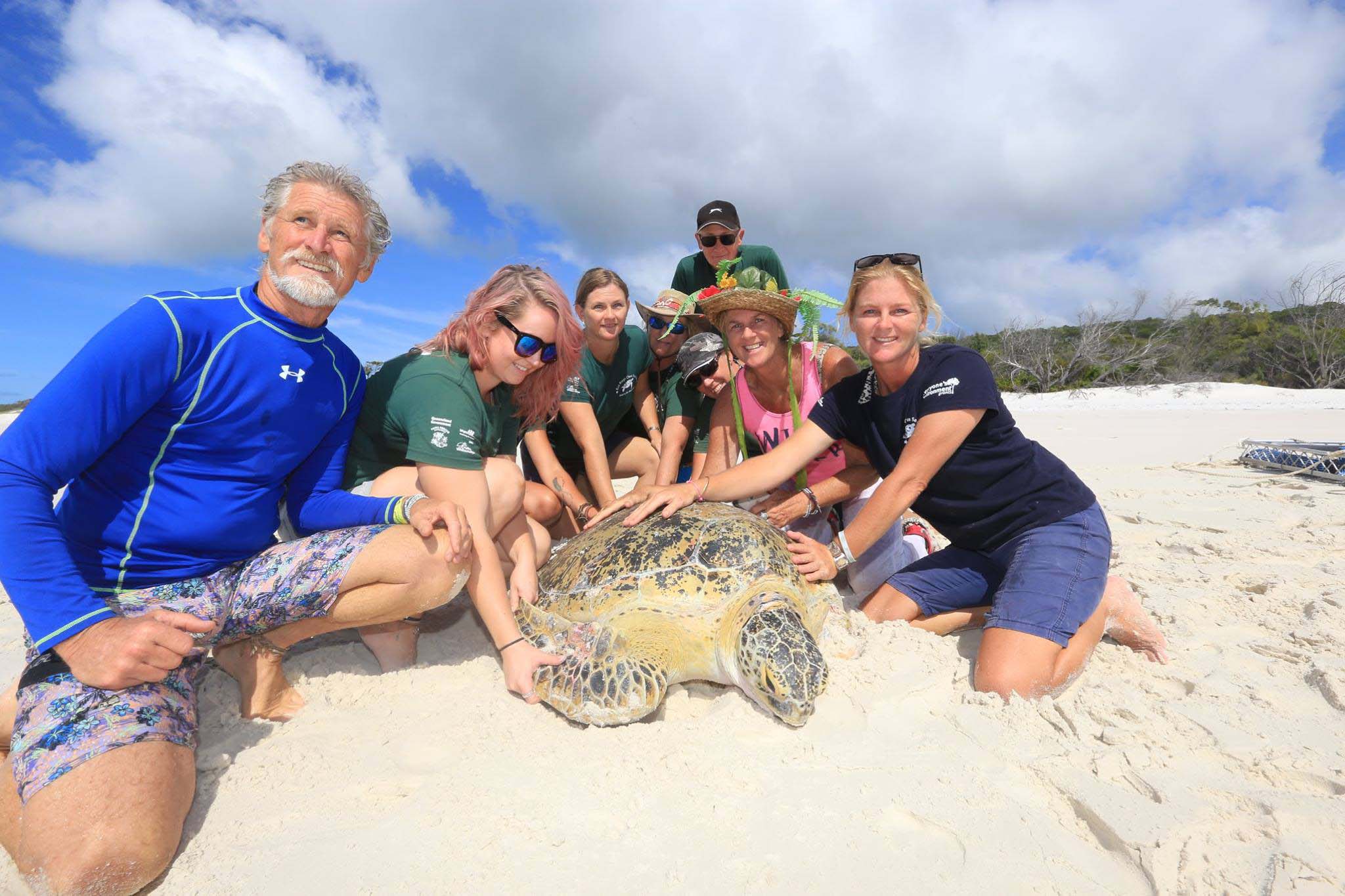 RETURNING HOME: Whitsunday Turtle Rescue volunteers Ian Cameron, Amelia King, Tracey Prince, Julie Gedo, Johnny Allevato, Jo Jo Huggins, Joanne Cameron and Libby Edge releasing three-flippered turtle Stumpy back into the wild.
Photo contributed. RETURNING HOME: Whitsunday Turtle Rescue volunteers Ian Cameron, Amelia King, Tracey Prince, Julie Gedo, Johnny Allevato, Jo Jo Huggins, Joanne Cameron and Libby Edge releasing three-flippered turtle Stumpy back into the wild.
Photo contributed.
