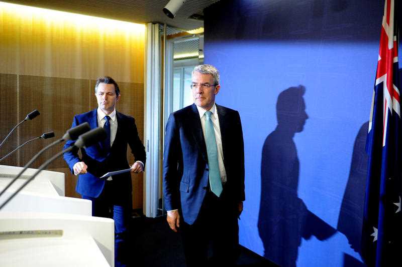 Australian Shadow Attorney-General Mark Dreyfus and Australian Shadow Minister for Communications Jason Clare speak to the media in Sydney, Friday, May 20, 2016. The Federal Labor MPs commented on Australian Federal Police (AFP) raids at the Melbourne offices of Labor Senator Stephen Conroy along with the home of a Labor staffer. Australian Shadow Attorney-General Mark Dreyfus and Australian Shadow Minister for Communications Jason Clare speak to the media in Sydney, Friday, May 20, 2016. The Federal Labor MPs commented on Australian Federal Police (AFP) raids at the Melbourne offices of Labor Senator Stephen Conroy along with the home of a Labor staffer.