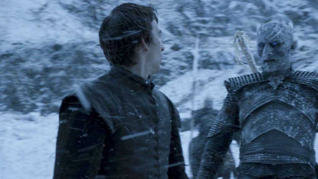Isaac Hempstead Wright as Bran Stark with the Night King in a scene from season six episode five of Game of Thrones. Isaac Hempstead Wright as Bran Stark with the Night King in a scene from season six episode five of Game of Thrones.