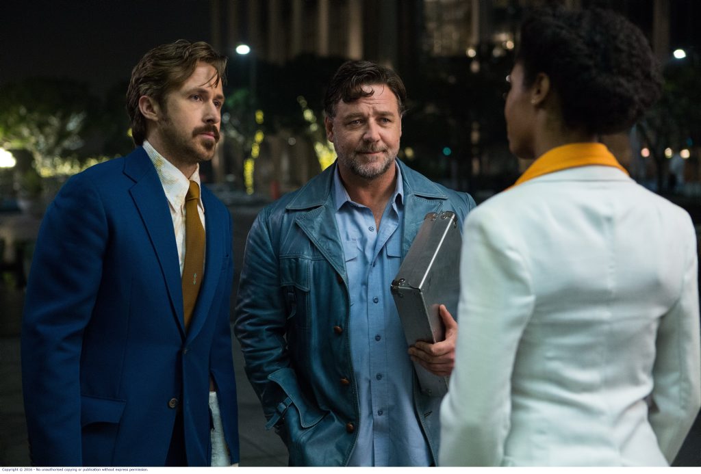 Ryan Gosling and Russell Crowe in a scene from the movie The Nice Guys. Ryan Gosling and Russell Crowe in a scene from the movie The Nice Guys.